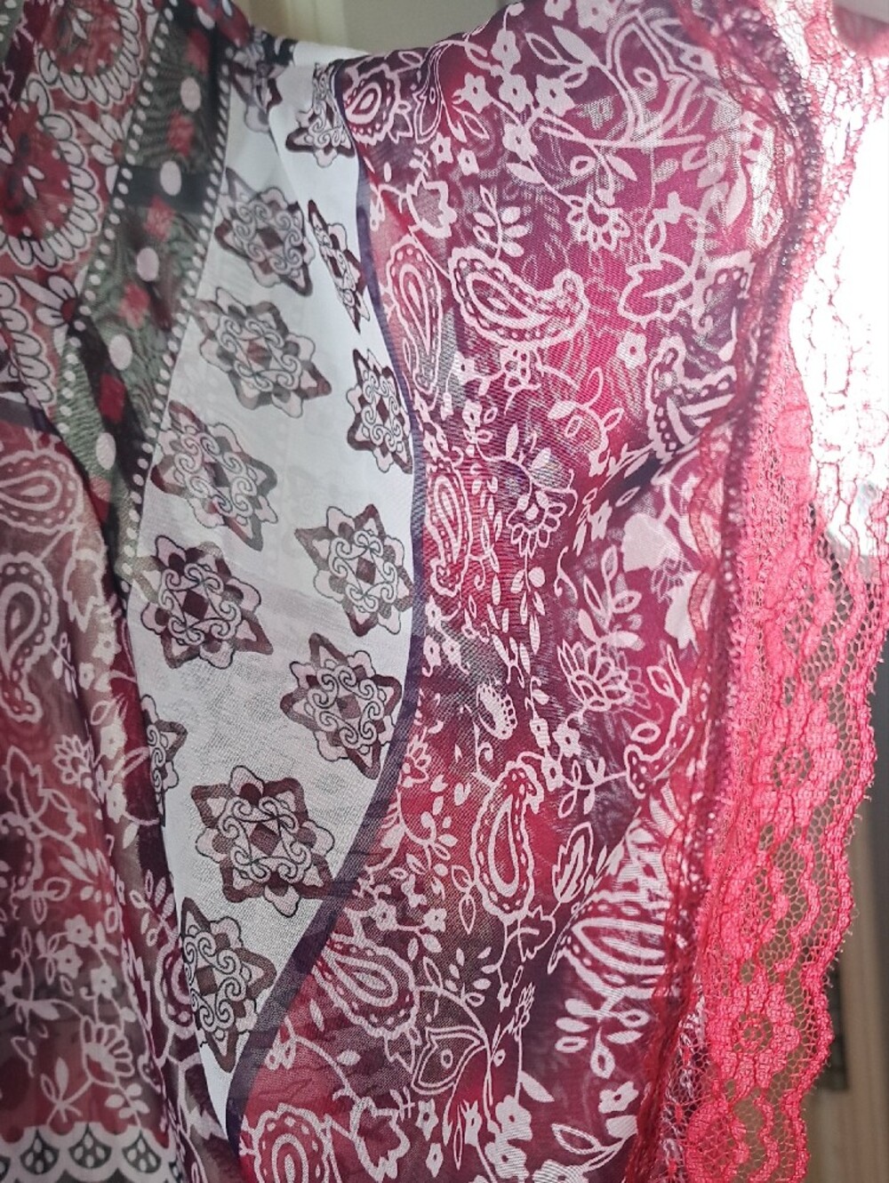 Maurices Burgundy & White Paisley Flutter Sleeve Blouse - Picture 6 of 11